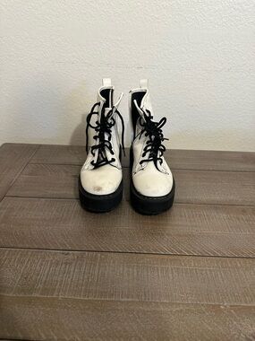 Target White and Black Lace-Up Platform Combat Boots